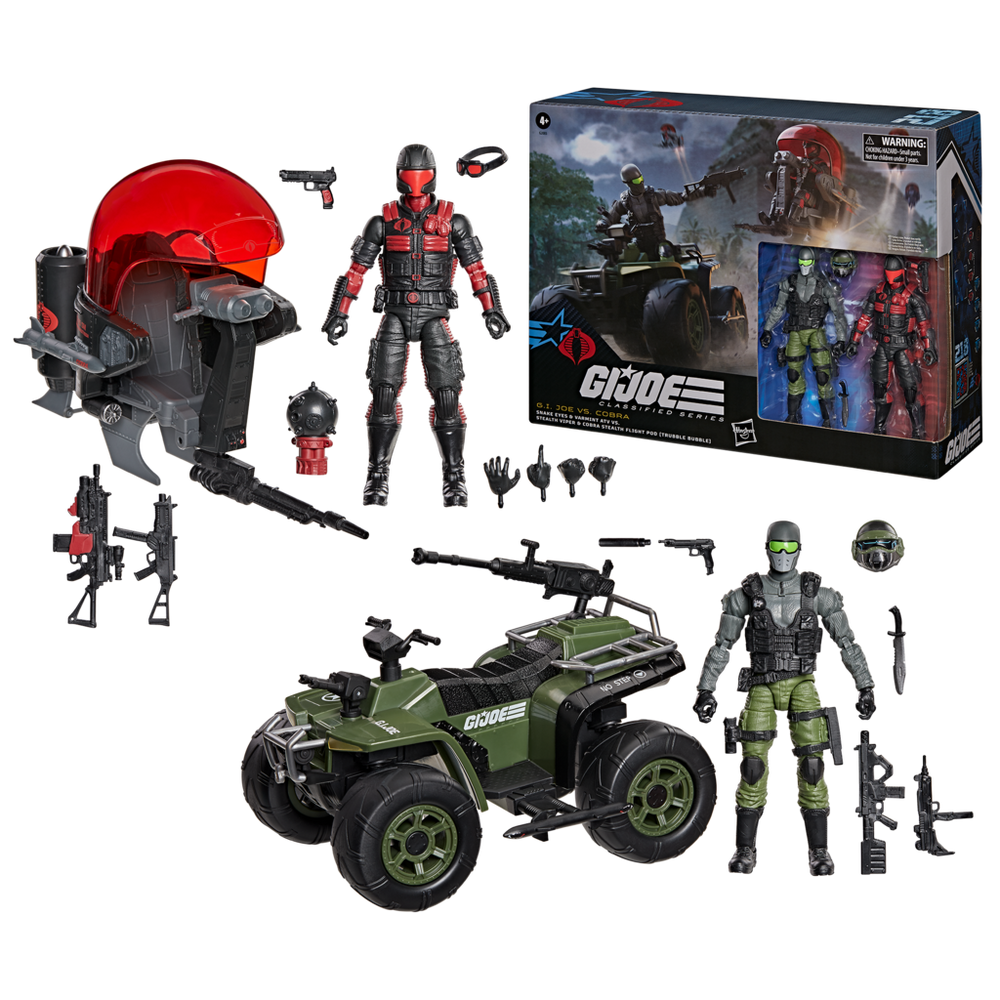 G.I. Joe Classified Series #218, Snake Eyes & Varmint ATV Vs. Stealth Viper & Cobra Stealth Flight Pod (Trubble Bubble)