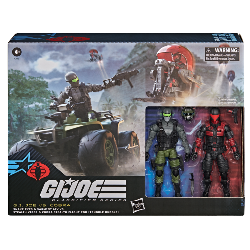 G.I. Joe Classified Series #218, Snake Eyes & Varmint ATV Vs. Stealth Viper & Cobra Stealth Flight Pod (Trubble Bubble)